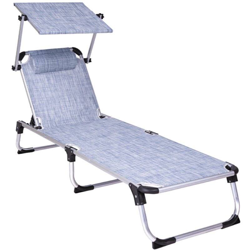 foto del prodotto liberoshopping lettino sdraio richiudibile con tettuccio solaris in alluminio e textilene blu denim