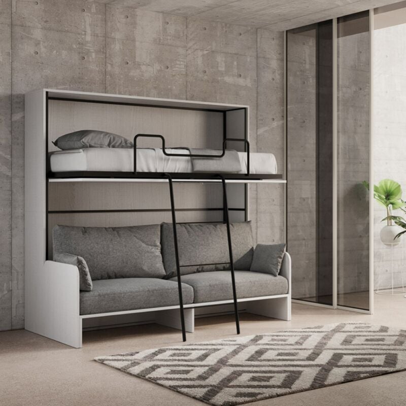 foto del prodotto liberoshopping letto a castello a scomparsa orizzontale dibe sofa bianco frassino 200x103xh191 cm