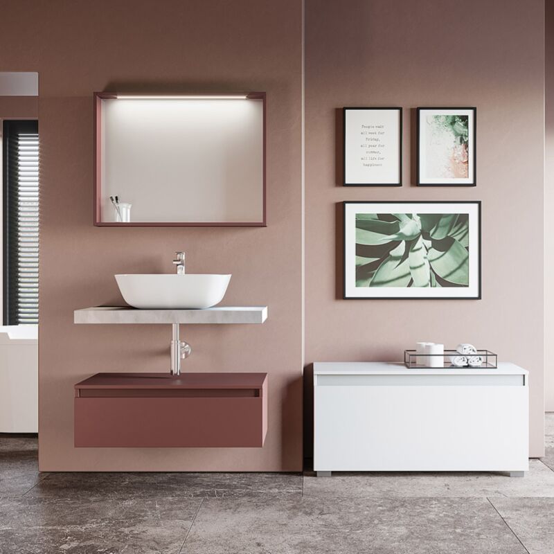 foto del prodotto liberoshopping mobile bagno legno 80 cm con lavabo e specchio ruggine opaco ninfa