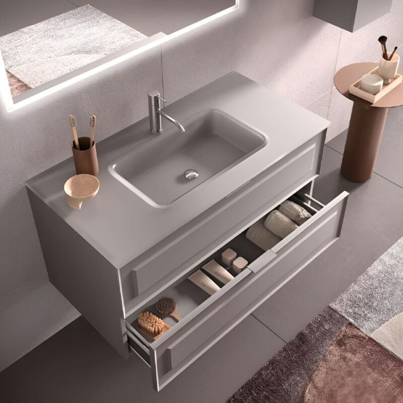 foto del prodotto liberoshopping mobile bagno sospeso 100 cm con lavabo e 2 cassetti rhea grigio opaco