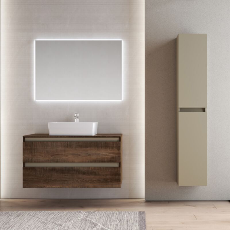 foto del prodotto liberoshopping mobile bagno sospeso 101 cm doppio cassettone e lavabo cube1 tabacco