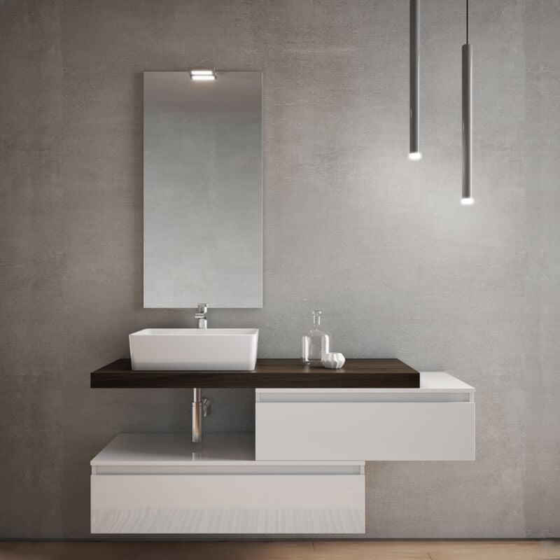 foto del prodotto liberoshopping mobile bagno sospeso 120 cm bianco 2 moduli lavabo e specchio led ninfa