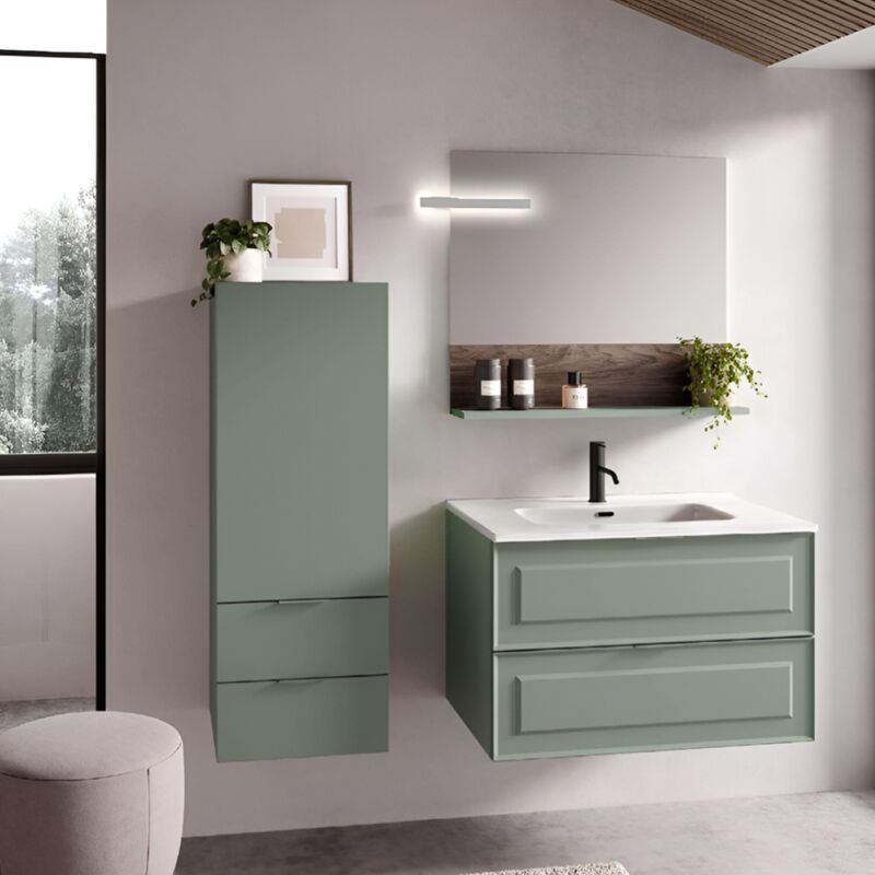 foto del prodotto liberoshopping mobile bagno sospeso 80 cm con lavabo e 2 cassetti rhea salvia opaco