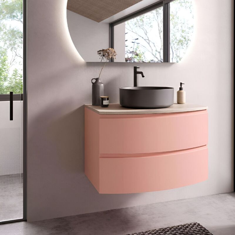 foto del prodotto liberoshopping mobile bagno sospeso 80 cm zora rosa opaco con top e lavabo d appoggio