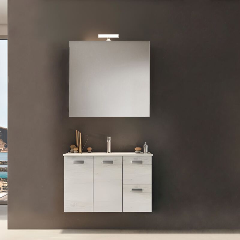 foto del prodotto liberoshopping mobile bagno sospeso 82 cm base 2 ante e 2 cassetti con lavabo angela2 quercia bianco