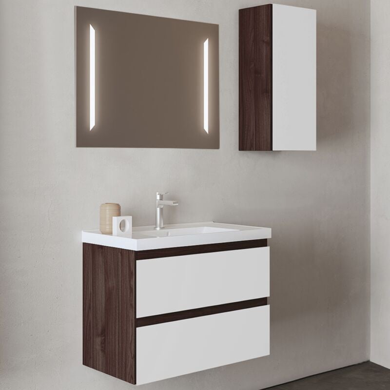 foto del prodotto liberoshopping mobile bagno sospeso 82 cm base 2 cassetti con lavabo grace4 olmo caffe bianco lucido