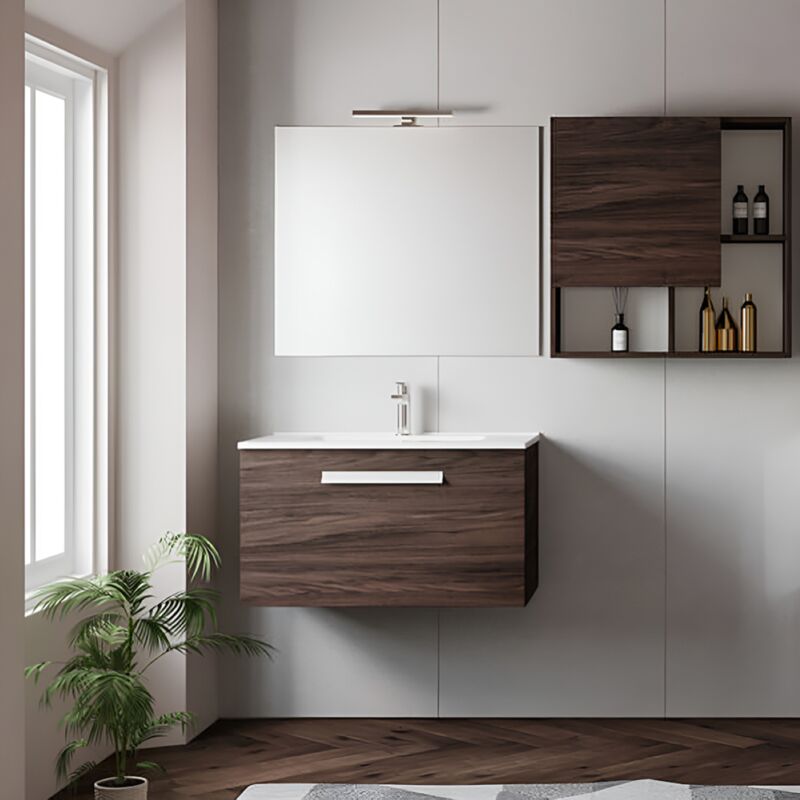 foto del prodotto liberoshopping mobile bagno sospeso 82 cm con lavabo in ceramica aura1 olmo caffe 