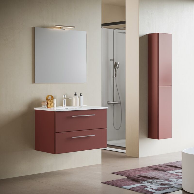 foto del prodotto liberoshopping mobile bagno sospeso 82 cm ruggine opaco con specchio e lavabo maya1