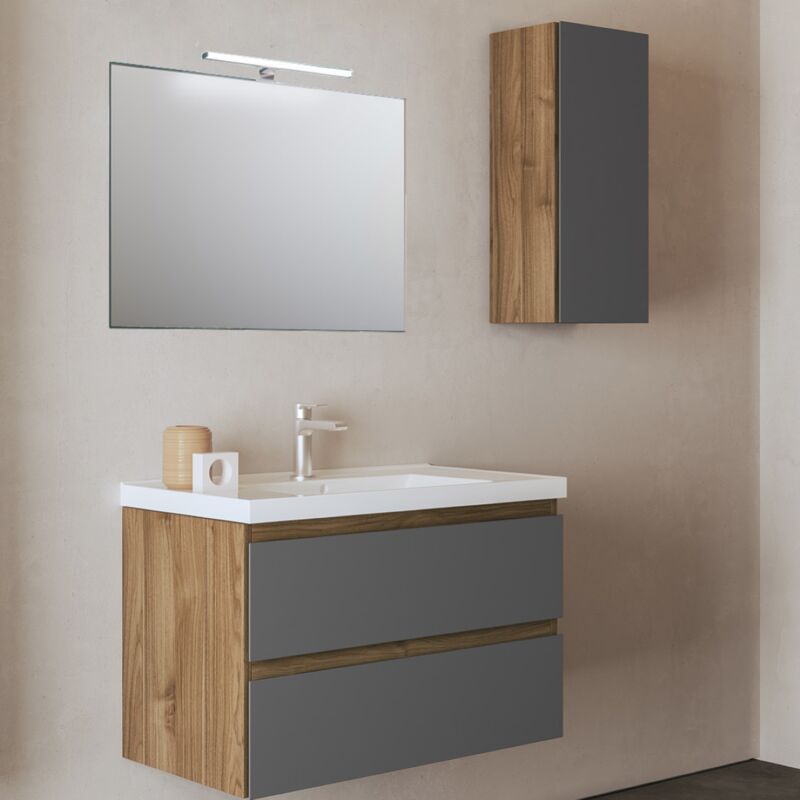 foto del prodotto liberoshopping - mobile bagno sospeso base 2 cassetti 62 cm con lavabo grace4 noce grafite opaco