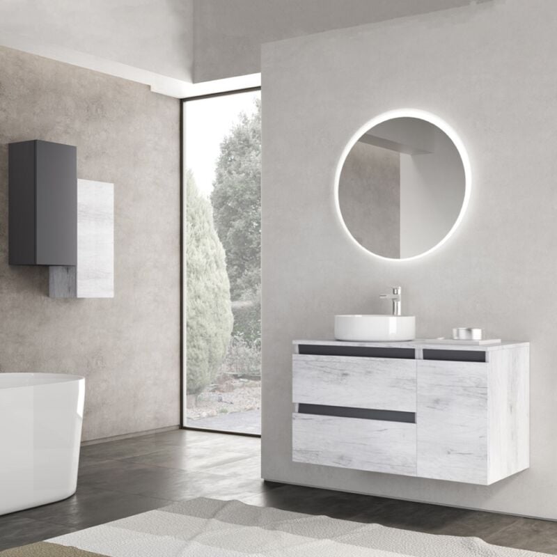 foto del prodotto liberoshopping mobile bagno sospeso quercia bianco 90 cm con specchio led e lavabo cube2