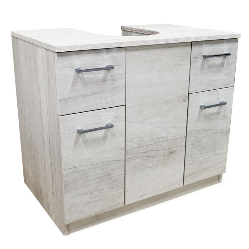 foto del prodotto liberoshopping mobile copricolonna sottolavabo 2 ante 2 cassetti quercia bianco