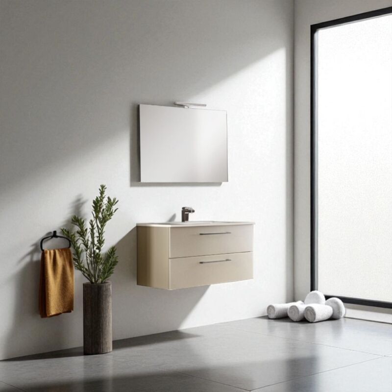 foto del prodotto liberoshopping mobile da bagno sospeso 102 cm con lavabo integrato e specchio tortora opaco maya1