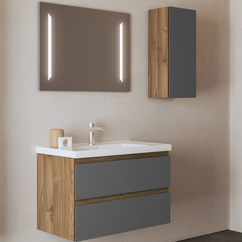 foto del prodotto liberoshopping - mobile da bagno sospeso 82 cm noce con lavabo e specchio led - grace4