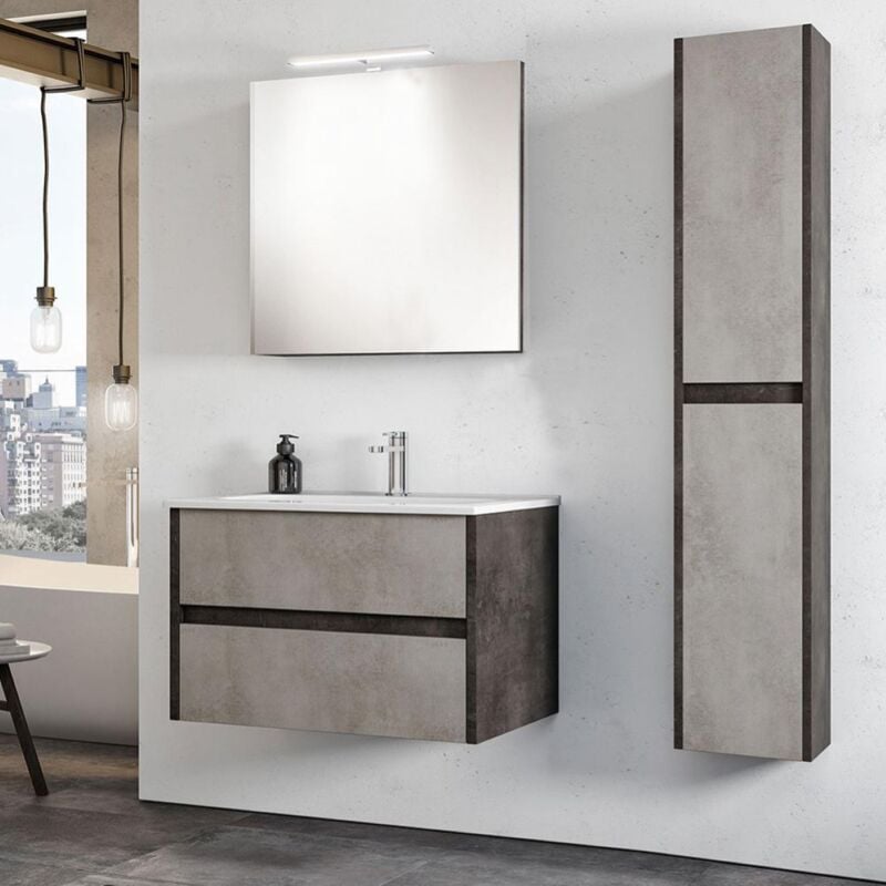 foto del prodotto liberoshopping mobile da bagno sospeso moderno salvaspazio con lavabo 62 cm a 2 cassettoni effetto cemento