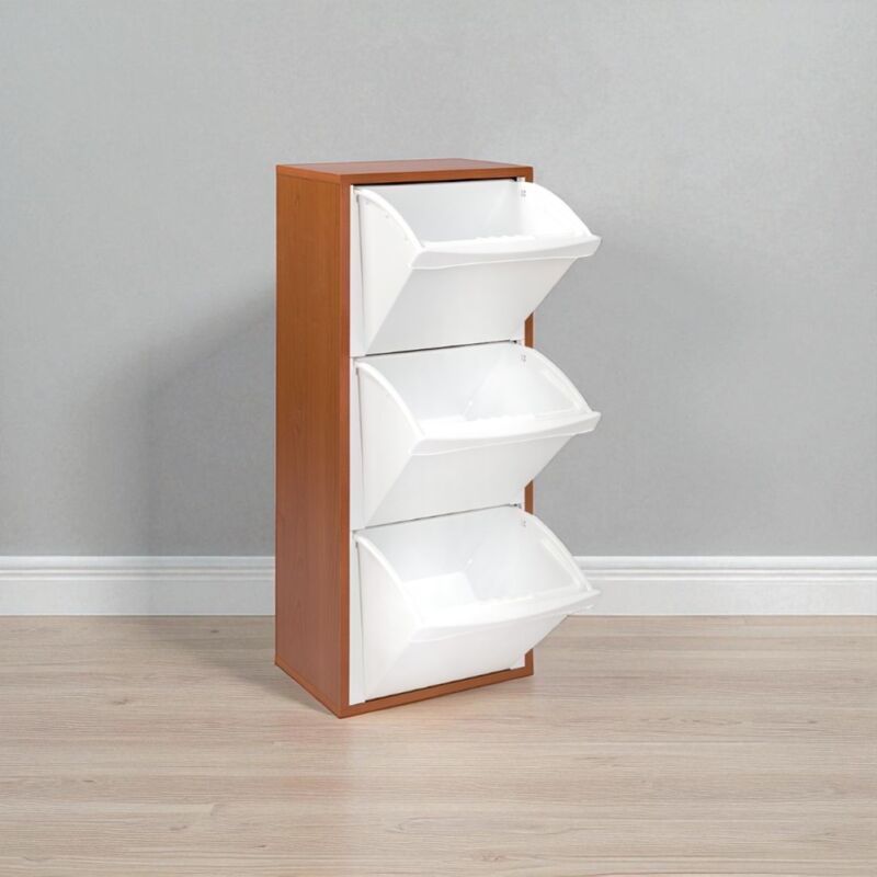 foto del prodotto liberoshopping mobile in legno per raccolta differenziata a 3 vani 40x101h cm ciliegio