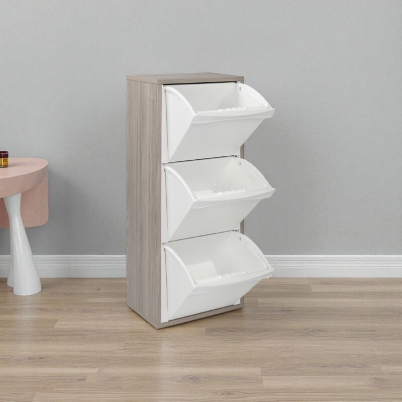 foto del prodotto liberoshopping - mobile in legno per raccolta differenziata a 3 vani 40x101h cm larice grigio