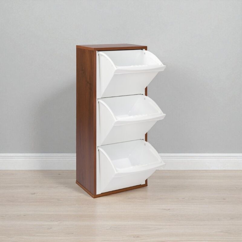 foto del prodotto liberoshopping - mobile in legno per raccolta differenziata a 3 vani 40x101h cm noce
