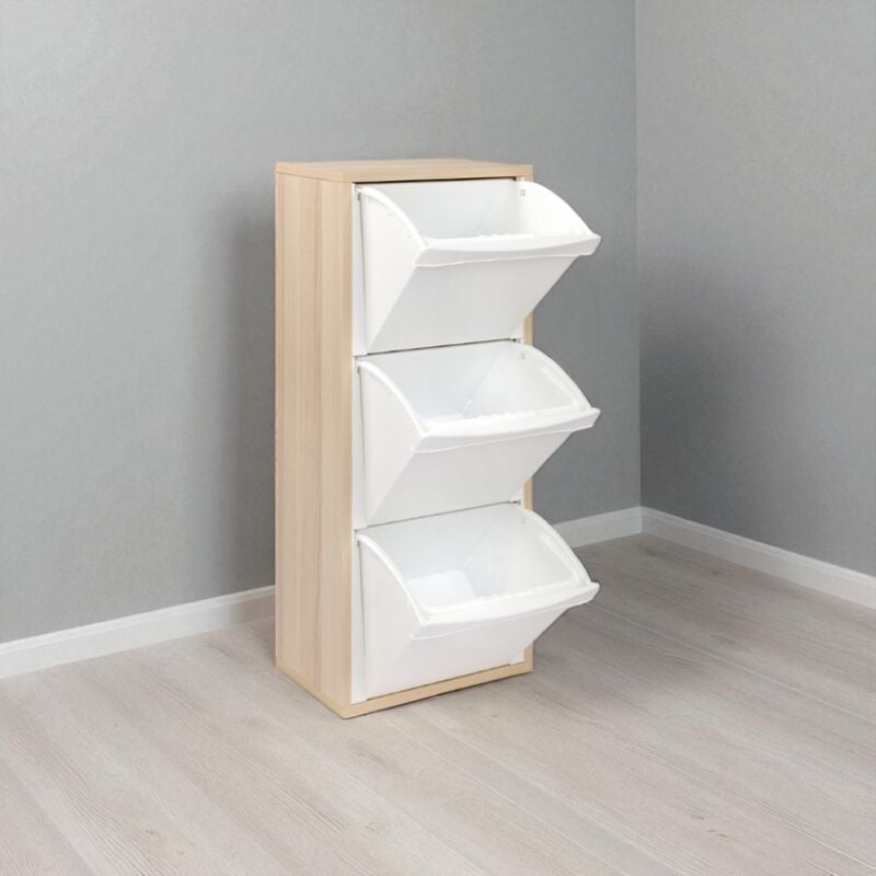 foto del prodotto liberoshopping mobile in legno per raccolta differenziata a 3 vani 40x101h cm rovere