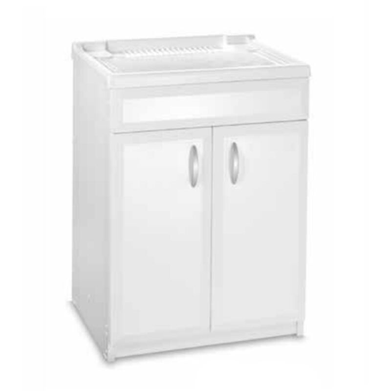 foto del prodotto liberoshopping - mobile lavatoio con 2 ante 60x60 cm in pvc con vasca in resina bianco