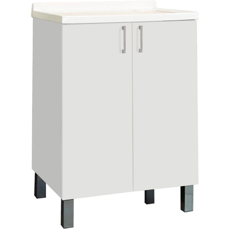 foto del prodotto liberoshopping mobile lavatoio in legno bianco a 2 ante con vasca in metacrilato 60x50 cm