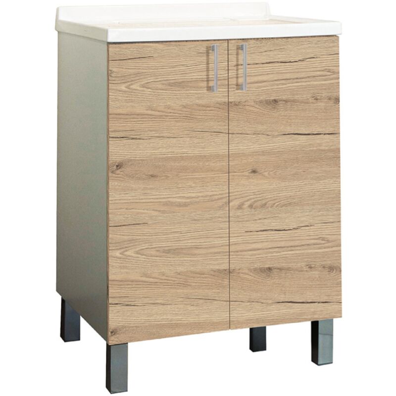 foto del prodotto liberoshopping mobile lavatoio in legno quercia naturale a 2 ante con vasca in metacrilato 60x50 cm