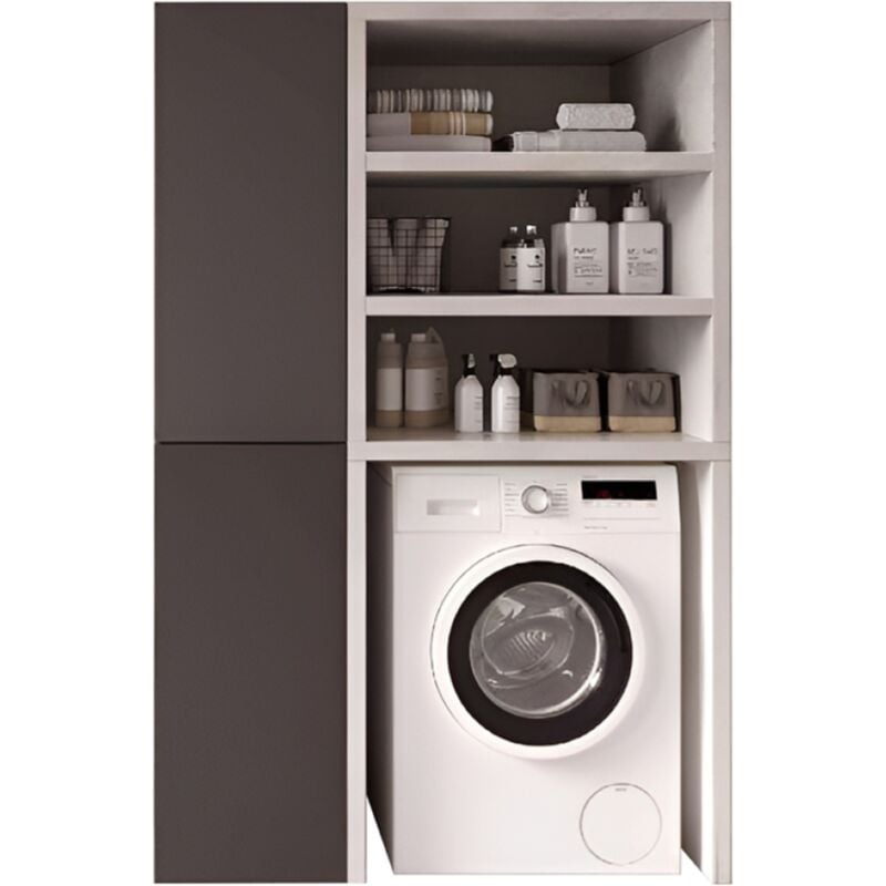 foto del prodotto liberoshopping mobile lavatrice in legno 119x182 cm con colonna e ripiani per lavanderia grigio grafite