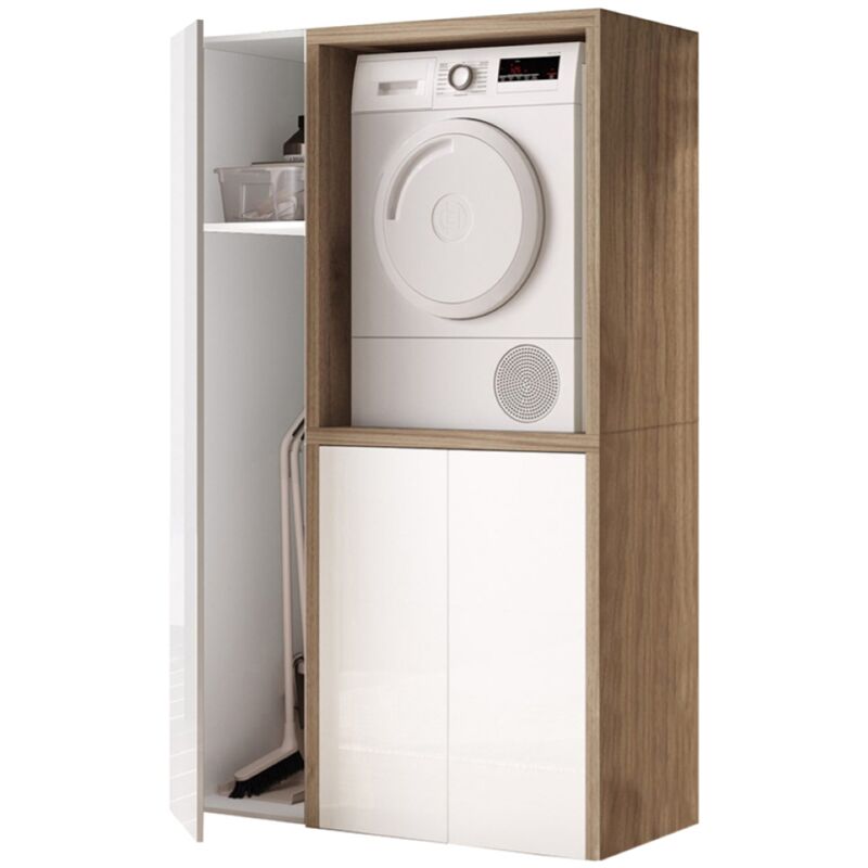 foto del prodotto liberoshopping mobile lavatrice in legno 119x182 cm con colonna portascope per lavanderia noce bianco