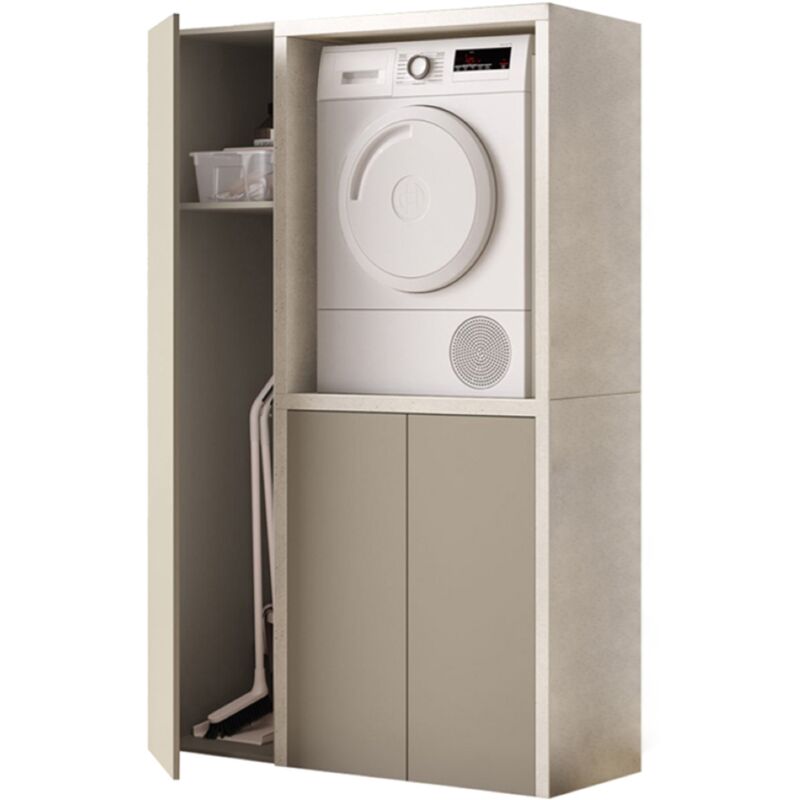 foto del prodotto liberoshopping mobile lavatrice in legno 119x182 cm con colonna portascope per lavanderia pietra tortora
