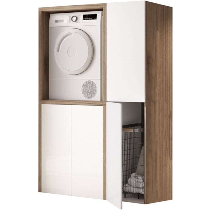 foto del prodotto liberoshopping mobile lavatrice in legno 119x182 cm per lavanderia con 2 moduli e colonna noce bianco