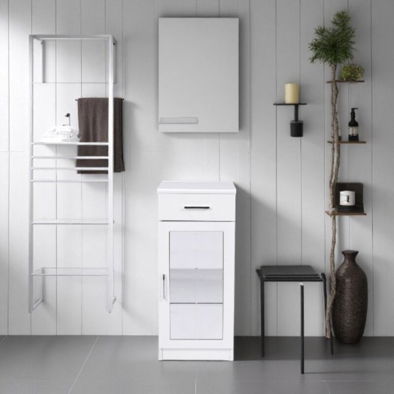 foto del prodotto liberoshopping - mobile multiuso crystal 1 anta con specchio e 1 cassetto bianco