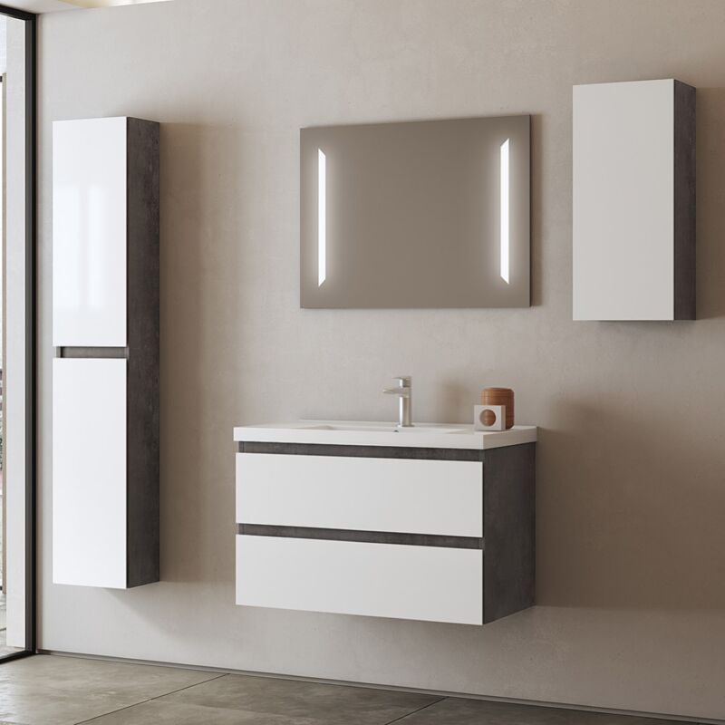 foto del prodotto liberoshopping mobile sospeso base 2 cassetti 82 cm con lavabo grace4 lamiera ossidata bianco lucido
