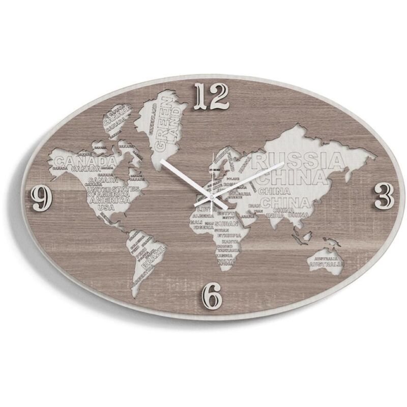 foto del prodotto liberoshopping orologio da parete in legno laminato planisfero2 70x45 cm trs