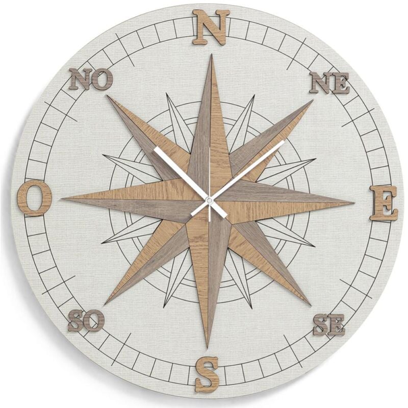foto del prodotto liberoshopping orologio da parete legno laminato rotondo d30 cm rosa dei venti trs