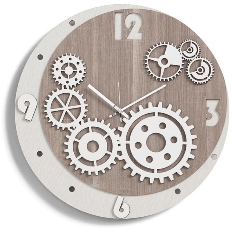 foto del prodotto liberoshopping orologio da parete moderno ingranaggi in legno laminato diametro 30cm trs