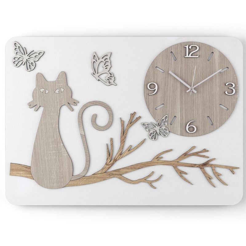 foto del prodotto liberoshopping orologio da parete rettangolare legno laminato gatto 41x59 cm brc