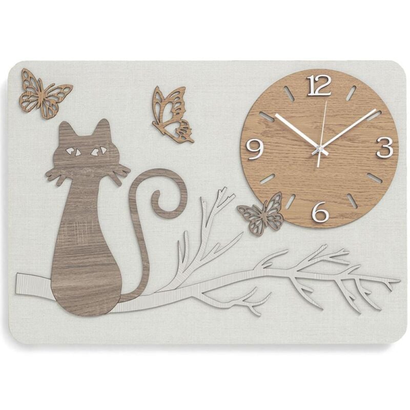 foto del prodotto liberoshopping orologio da parete rettangolare legno laminato gatto 41x59 cm trs