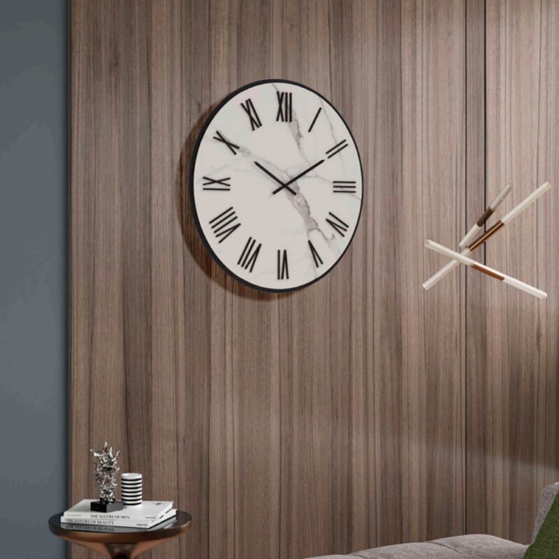 foto del prodotto liberoshopping orologio rotondo d60 cm ansel in kerlite bianco con dettagli nero