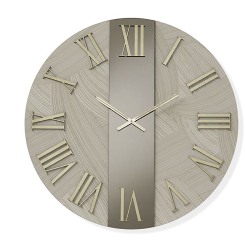 foto del prodotto liberoshopping orologio rotondo d60 cm billy in legno rivestito con parato e vetro bronzo