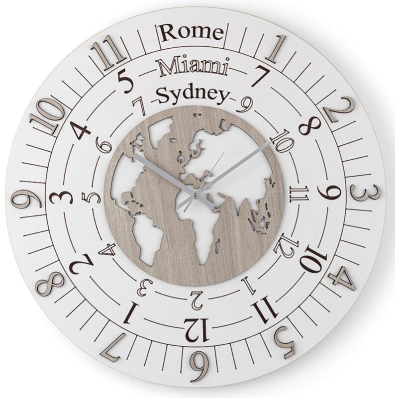 foto del prodotto liberoshopping orologio rotondo moderno time zone in legno laminato d30cm brc