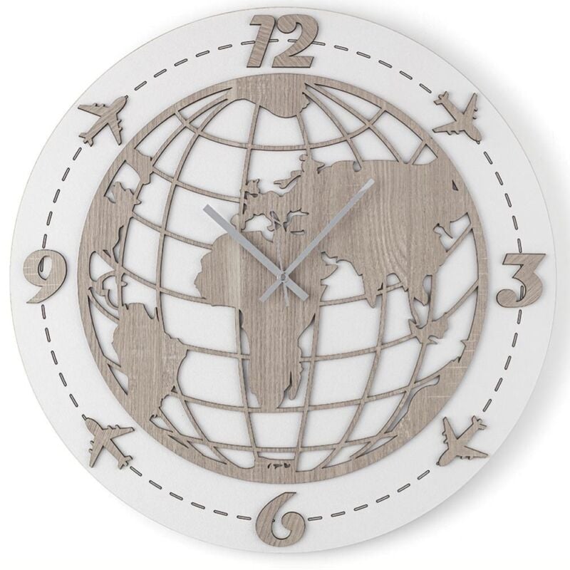 foto del prodotto liberoshopping orologio tondo da parete d30 cm world moderno in legno laminato brc