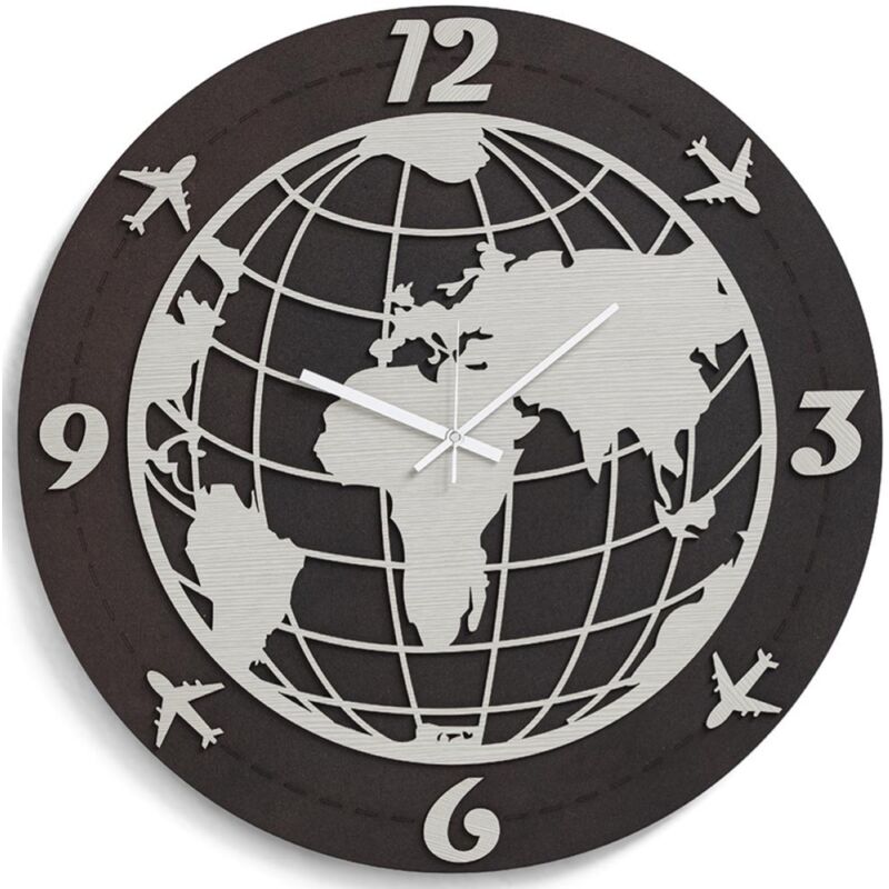 foto del prodotto liberoshopping - orologio tondo da parete d30 cm world moderno in legno laminato rsn