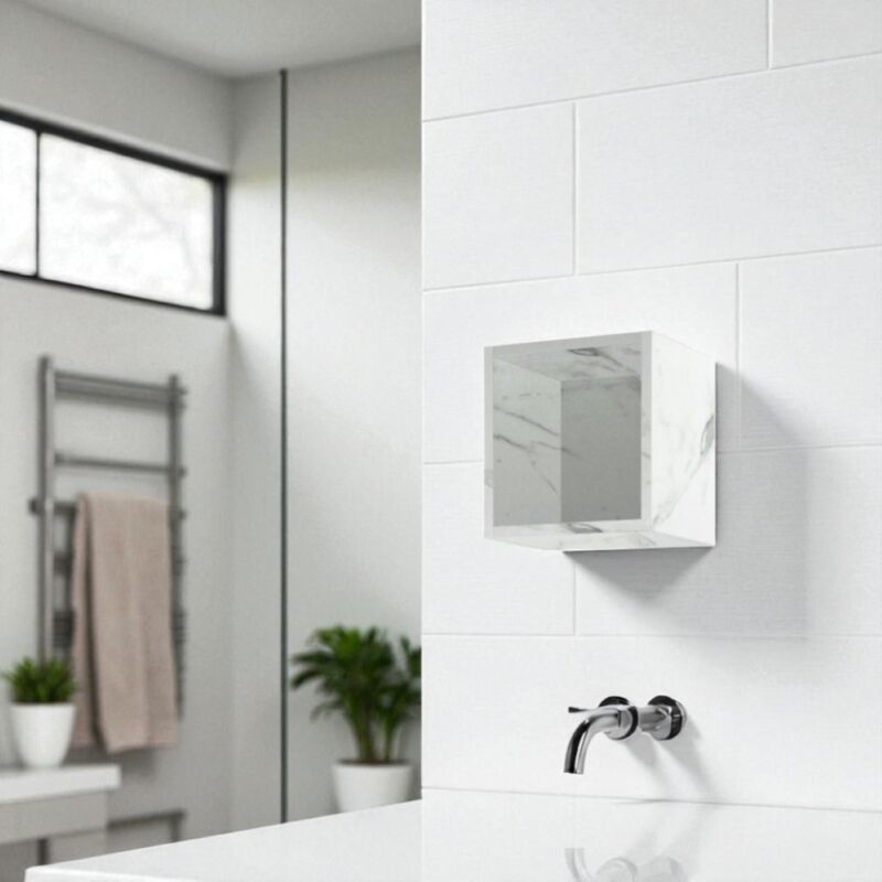 foto del prodotto liberoshopping pensile cubotto sospeso con vano a giorno marmo bianco 30x30 cm