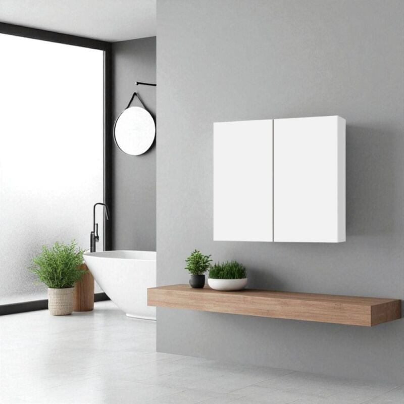 foto del prodotto liberoshopping pensile doppio in legno 70x22 cm con ripiani interni bianco lucido