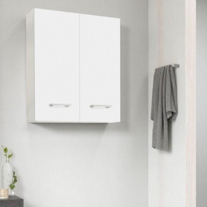 foto del prodotto liberoshopping pensile doppio sospeso bianco opaco con maniglie cromate 60x22xh71 cm