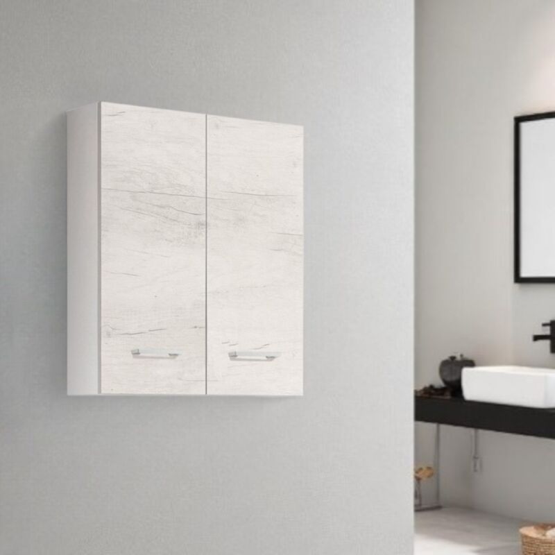 foto del prodotto liberoshopping pensile doppio sospeso quercia bianco con maniglie cromate 60x22xh71 cm