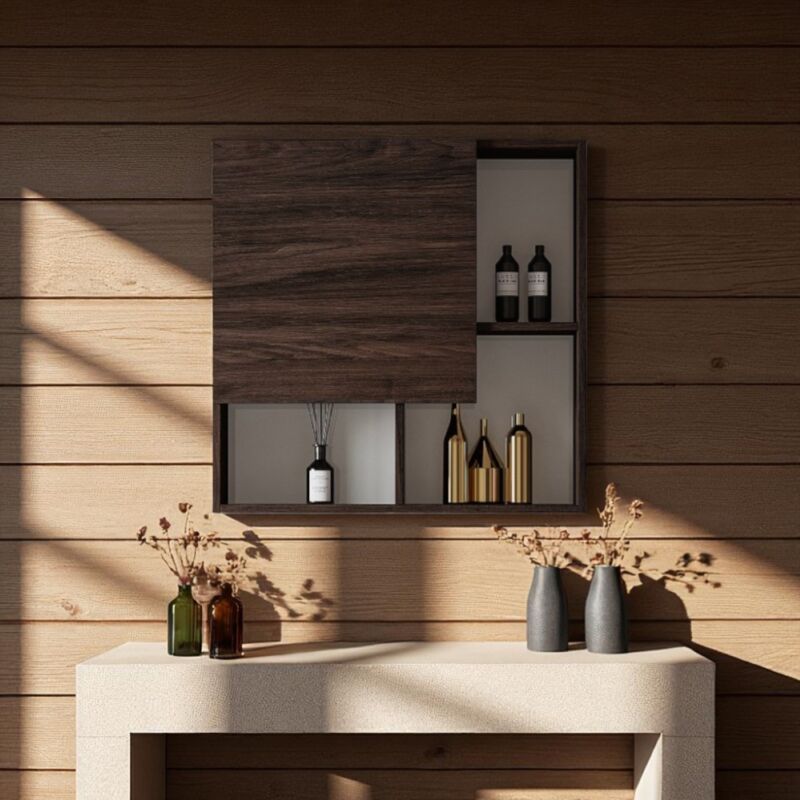 foto del prodotto liberoshopping pensile multiuso aura con anta e vani a giorno olmo caffe 70x70 cm