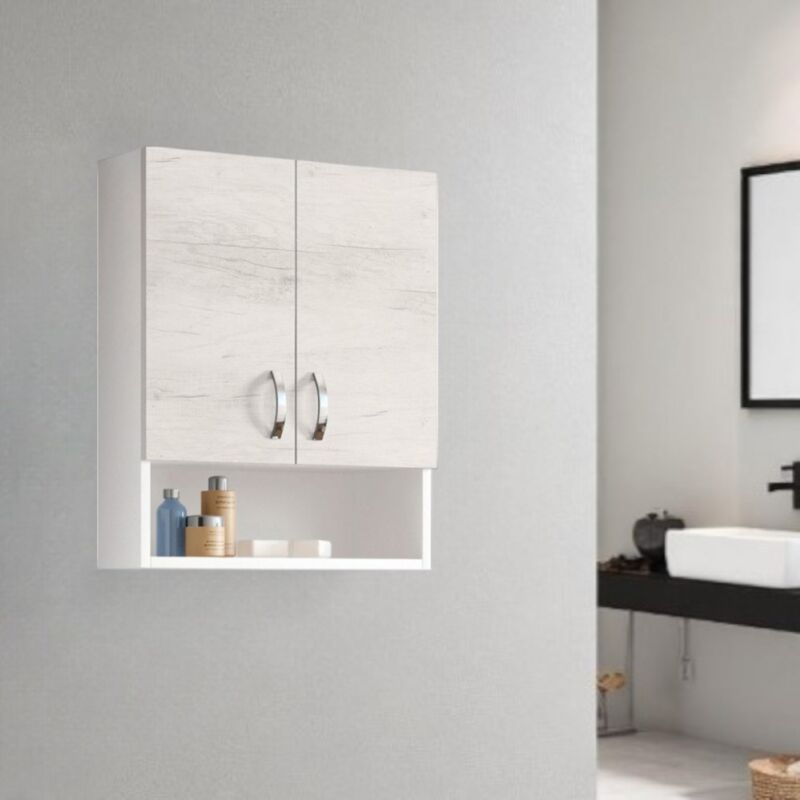 foto del prodotto liberoshopping - pensile sospeso con vano a giorno e 2 ante 59x22 quercia bianco