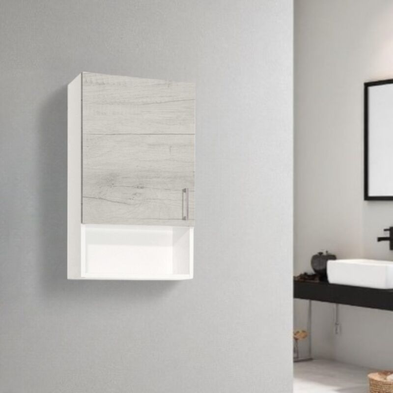 foto del prodotto liberoshopping pensile sospeso con vano a giorno e anta 43x22 quercia bianco