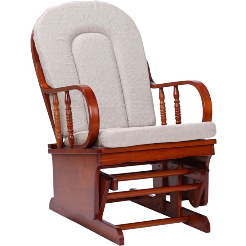foto del prodotto liberoshopping poltrona a dondolo oscillante in legno con cuscino beige londra