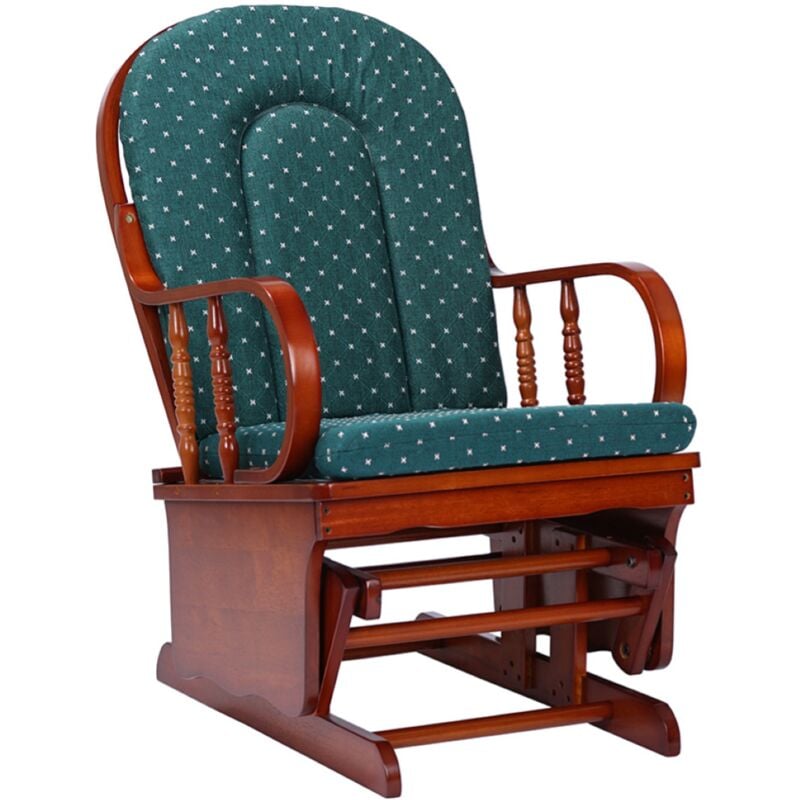 foto del prodotto liberoshopping poltrona a dondolo oscillante in legno con cuscino verde londra